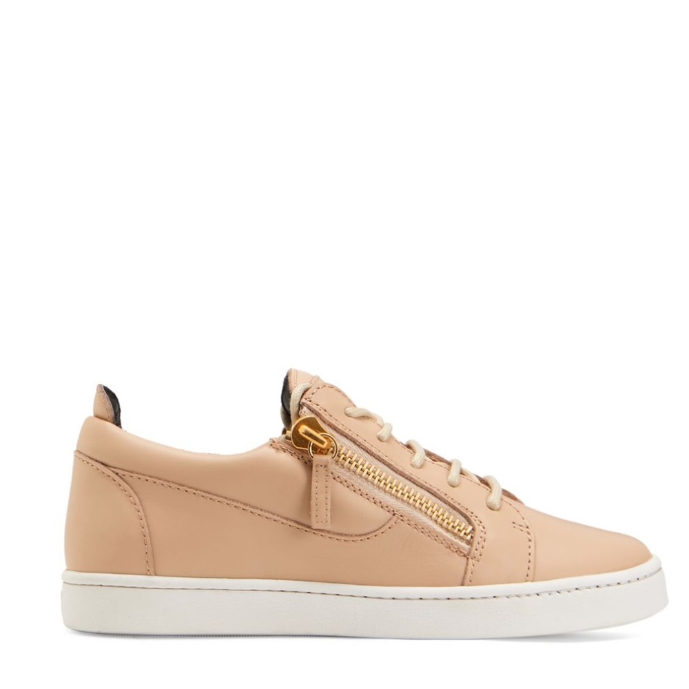 Giuseppe Zanotti Cream Gold Sneakers with Zipper Detail